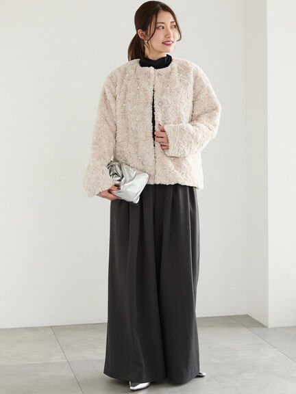 【佐藤晴美着用】パールドットエコファーショートコート（オフホワイト/ブラック）｜Te chichi（テチチ）通販