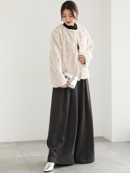 【佐藤晴美着用】パールドットエコファーショートコート（オフホワイト/ブラック）｜Te chichi（テチチ）通販