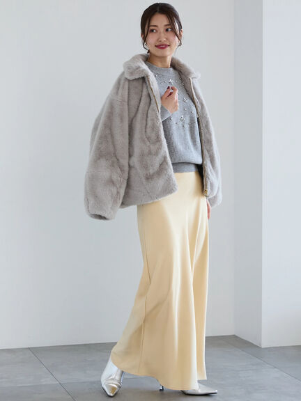 【佐藤晴美着用】ミンクタッチファー衿付ジップブルゾン（グレー/チャコールグレー）｜Te chichi（テチチ）通販