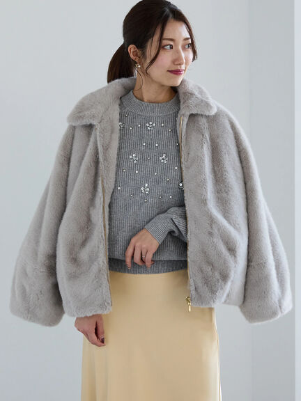 【佐藤晴美着用】ミンクタッチファー衿付ジップブルゾン（グレー/チャコールグレー）｜Te chichi（テチチ）通販