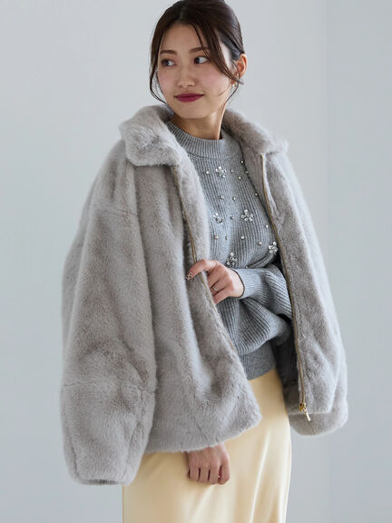 【佐藤晴美着用】ミンクタッチファー衿付ジップブルゾン（グレー/チャコールグレー）｜Te chichi（テチチ）通販