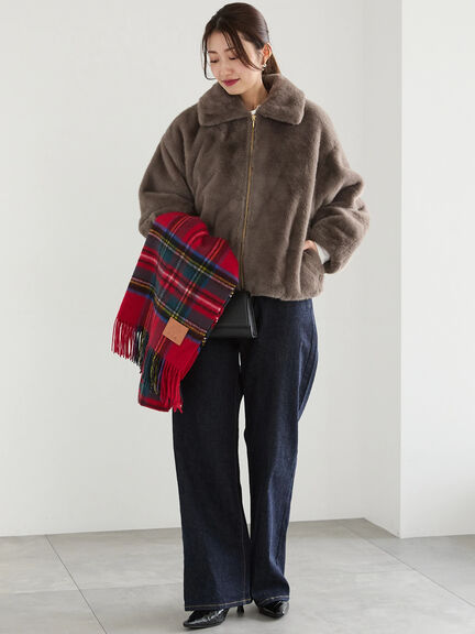 【佐藤晴美着用】ミンクタッチファー衿付ジップブルゾン（グレー/チャコールグレー）｜Te chichi（テチチ）通販