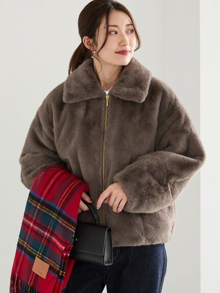 【佐藤晴美着用】ミンクタッチファー衿付ジップブルゾン（グレー/チャコールグレー）｜Te chichi（テチチ）通販