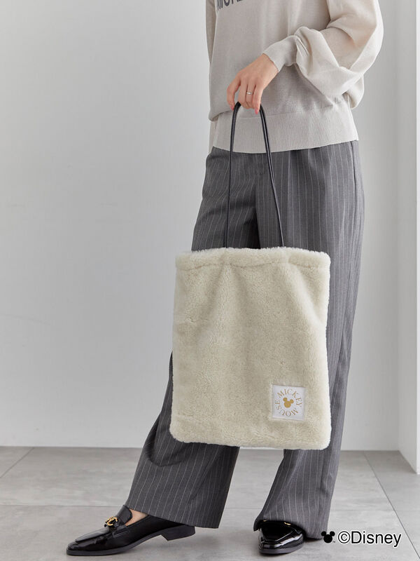 セール】 【Disney】ミッキー/ボアファートートバッグ（オフホワイト