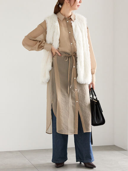 シアーロングレイヤーシャツ（ブラウン/カーキ）｜Te chichi（テチチ）通販