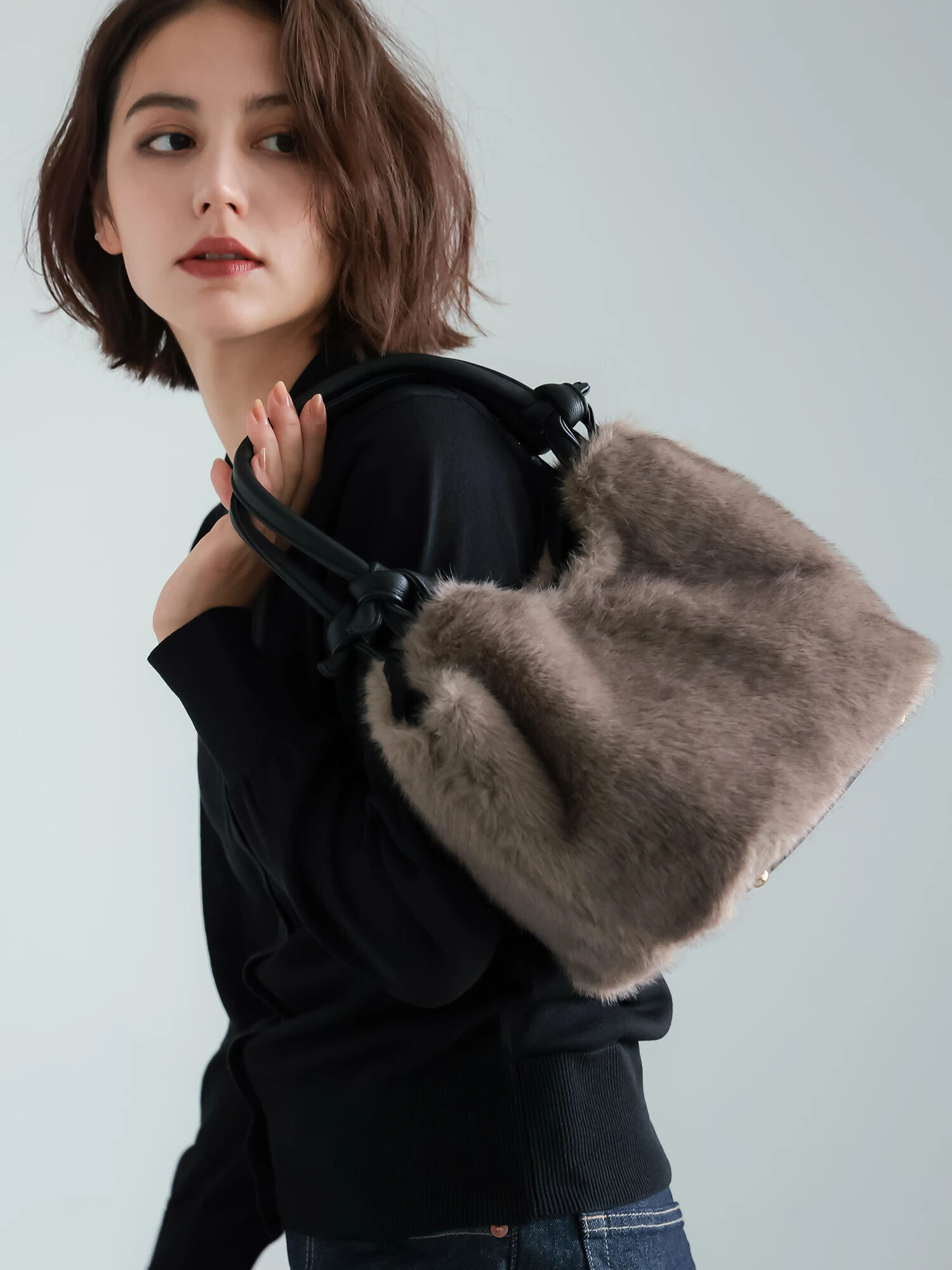 WEB限定】ノットハンドル2wayトートバッグ（ベージュ/モカ