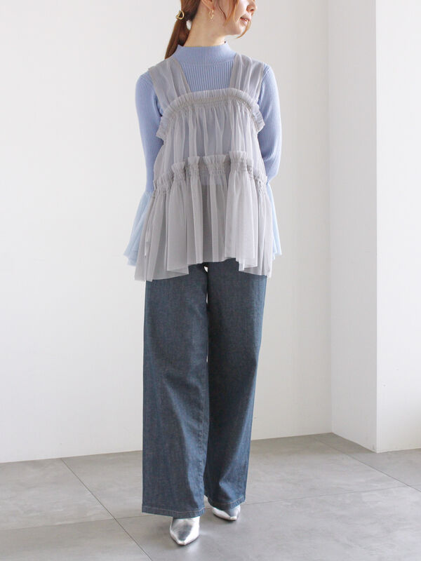 セール】 前後2WAYチュールレイヤードベスト（オフホワイト/グレー