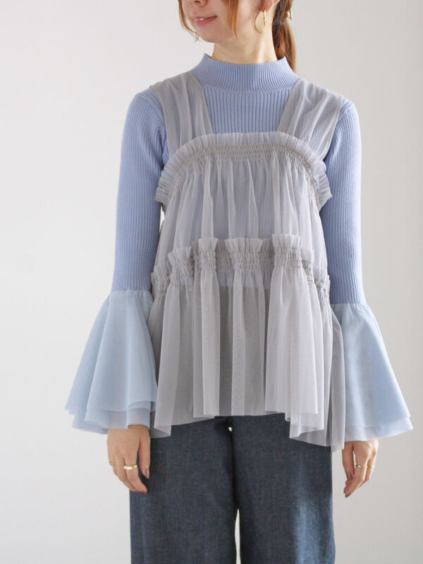 セール】 前後2WAYチュールレイヤードベスト（オフホワイト/グレー