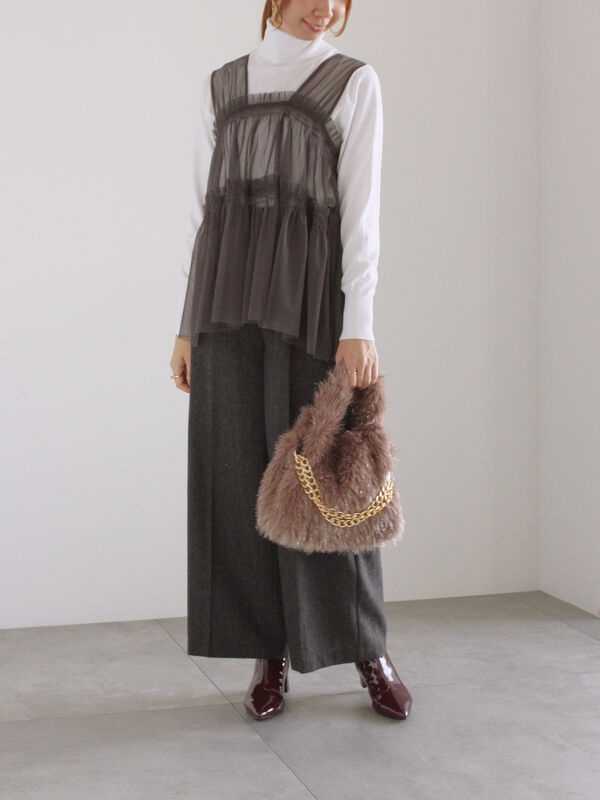 セール】 前後2WAYチュールレイヤードベスト（オフホワイト/グレー