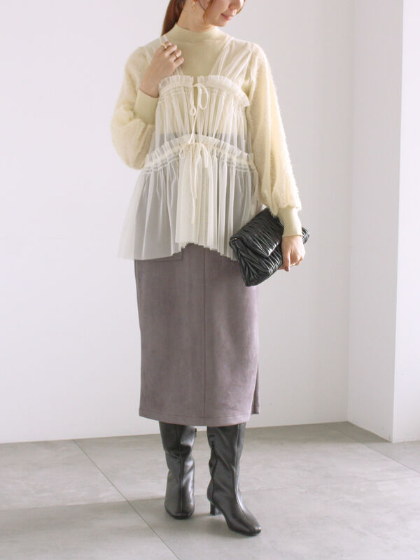 セール】 前後2WAYチュールレイヤードベスト（オフホワイト/グレー