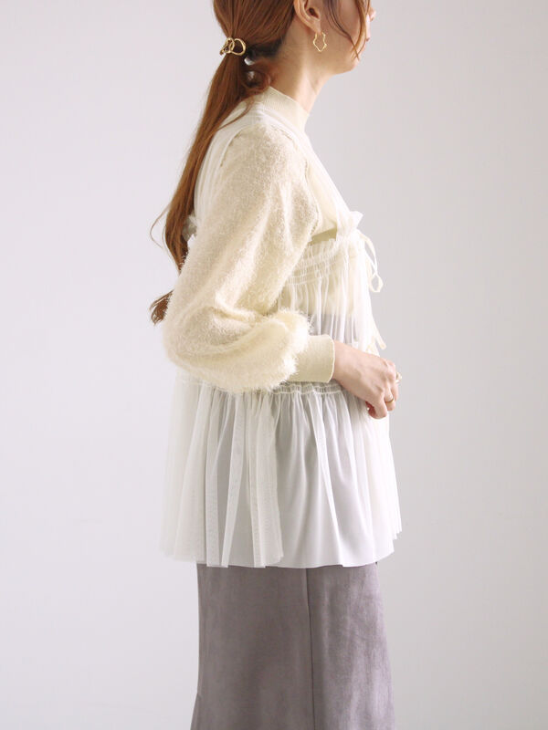 セール】 前後2WAYチュールレイヤードベスト（オフホワイト/グレー