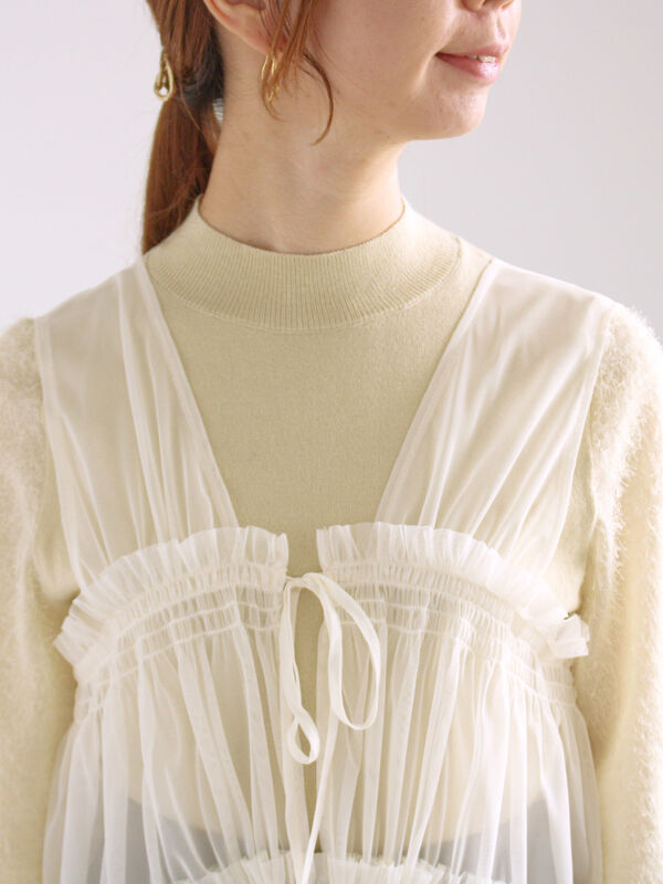 セール】 前後2WAYチュールレイヤードベスト（オフホワイト/グレー