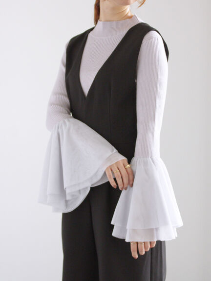 チュールフレアスリーブニットプルオーバー（グレー/ブラック/ブルー）｜Te chichi（テチチ）通販