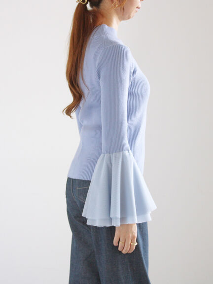 チュールフレアスリーブニットプルオーバー（グレー/ブラック/ブルー）｜Te chichi（テチチ）通販