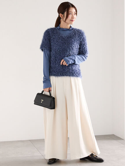 インナー付ポコポコラメシャギー半袖ニット（グレー/ブルー）｜Te chichi（テチチ）通販