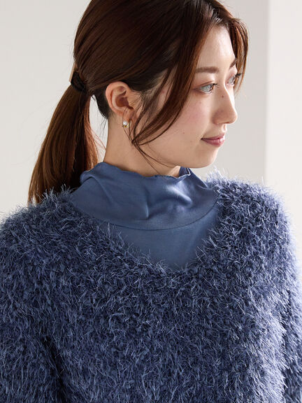 インナー付ポコポコラメシャギー半袖ニット（グレー/ブルー）｜Te chichi（テチチ）通販