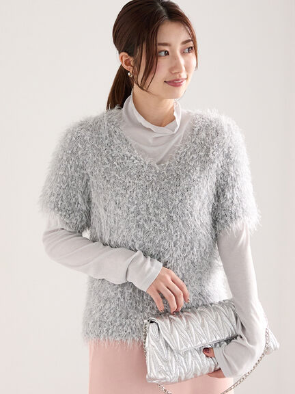 インナー付ポコポコラメシャギー半袖ニット（グレー/ブルー）｜Te chichi（テチチ）通販