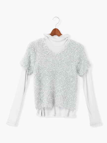 インナー付ポコポコラメシャギー半袖ニット（グレー/ブルー）｜Te chichi（テチチ）通販