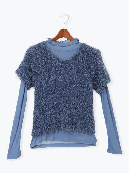 インナー付ポコポコラメシャギー半袖ニット（グレー/ブルー）｜Te chichi（テチチ）通販