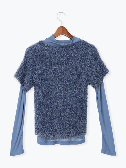 インナー付ポコポコラメシャギー半袖ニット（グレー/ブルー）｜Te chichi（テチチ）通販