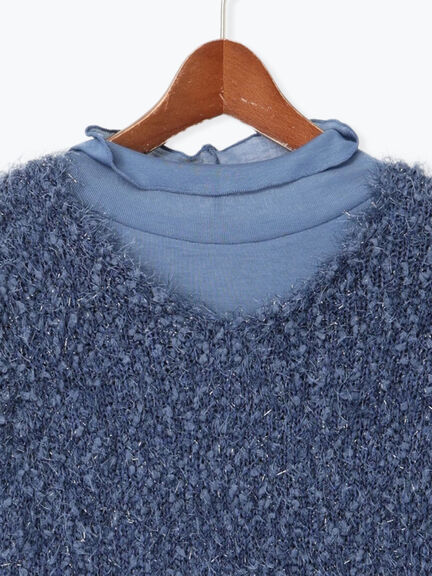 インナー付ポコポコラメシャギー半袖ニット（グレー/ブルー）｜Te chichi（テチチ）通販