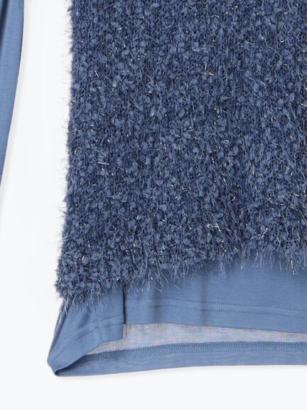 インナー付ポコポコラメシャギー半袖ニット（グレー/ブルー）｜Te chichi（テチチ）通販