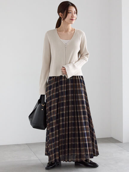 リブダブルジップVネックカーディガン（グレー/ブラック/ベージュ）｜Te chichi（テチチ）通販