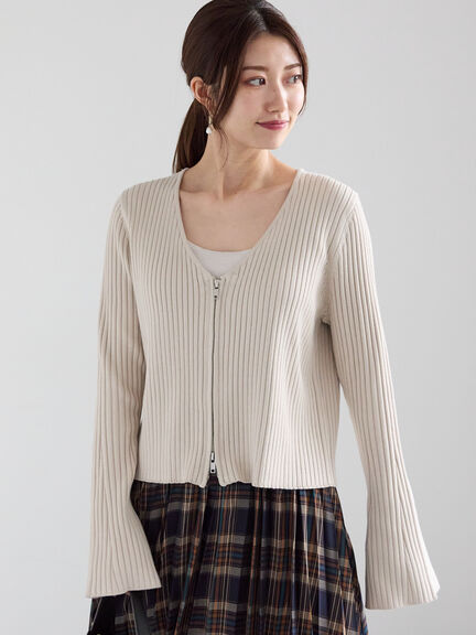 リブダブルジップVネックカーディガン（グレー/ブラック/ベージュ）｜Te chichi（テチチ）通販