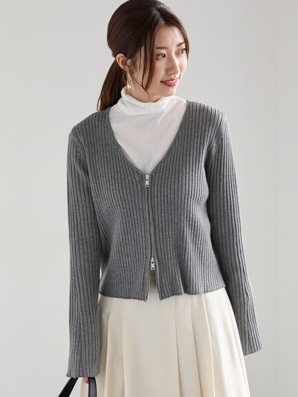 リブダブルジップVネックカーディガン（グレー/ブラック/ベージュ）｜Te chichi（テチチ）通販