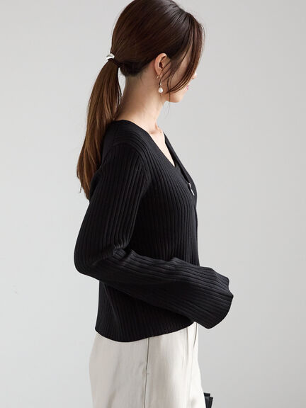 リブダブルジップVネックカーディガン（グレー/ブラック/ベージュ）｜Te chichi（テチチ）通販