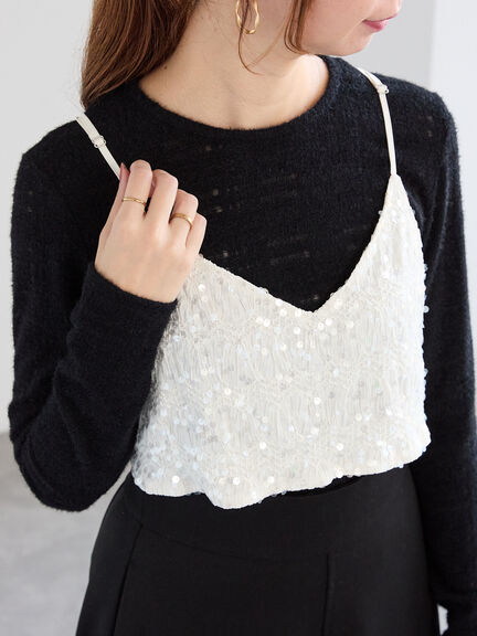 スパンコールキャミブラウス（オフホワイト/ブラック）｜Te chichi（テチチ）通販