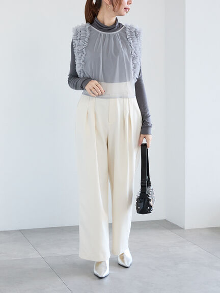 前後2WAYショルダーフリルチュールトップス（グレー/チャコールグレー）｜Te chichi（テチチ）通販