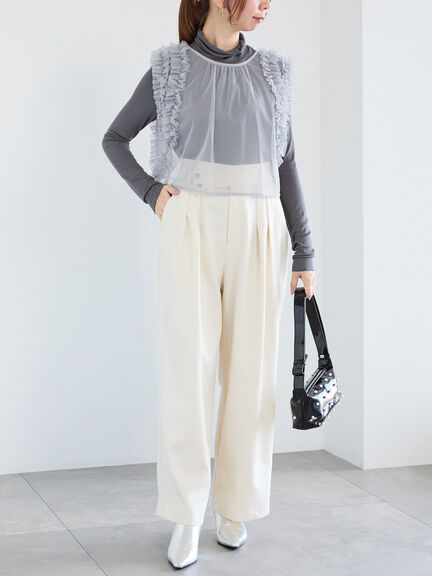 前後2WAYショルダーフリルチュールトップス（グレー/チャコールグレー）｜Te chichi（テチチ）通販