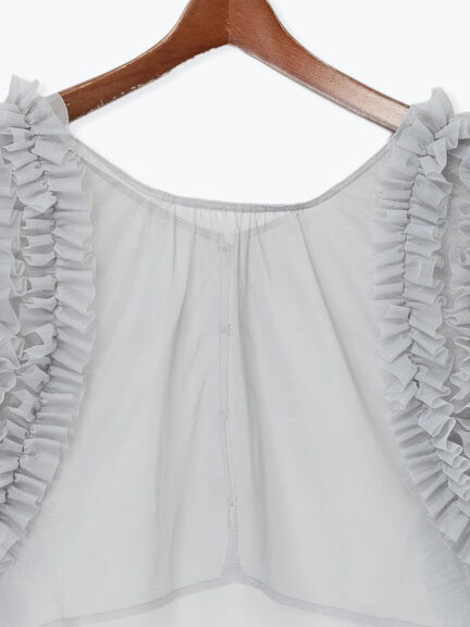 前後2WAYショルダーフリルチュールトップス（グレー/チャコールグレー）｜Te chichi（テチチ）通販