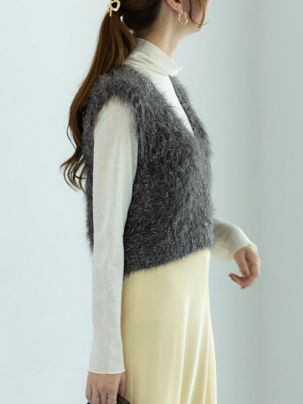ロングラメシャギーベスト（チャコールグレー）｜Te chichi（テチチ）通販