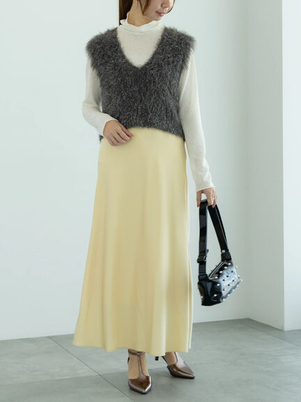 ロングラメシャギーベスト（オフホワイト/チャコールグレー/ブラック）｜Te chichi（テチチ）通販