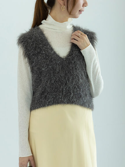 ロングラメシャギーベスト（オフホワイト/チャコールグレー/ブラック）｜Te chichi（テチチ）通販