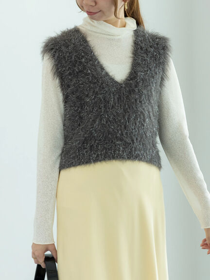 ロングラメシャギーベスト（オフホワイト/チャコールグレー/ブラック）｜Te chichi（テチチ）通販