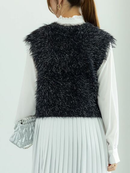 ロングラメシャギーベスト（オフホワイト/チャコールグレー/ブラック）｜Te chichi（テチチ）通販