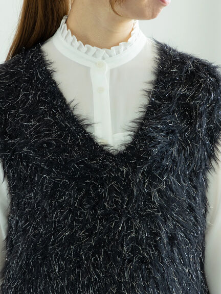 ロングラメシャギーベスト（オフホワイト/チャコールグレー/ブラック）｜Te chichi（テチチ）通販