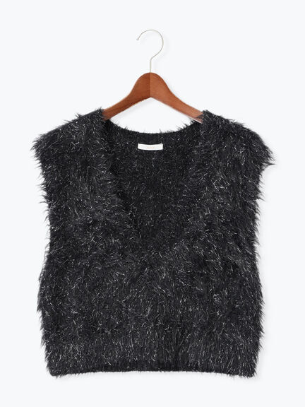 ロングラメシャギーベスト（オフホワイト/チャコールグレー/ブラック）｜Te chichi（テチチ）通販