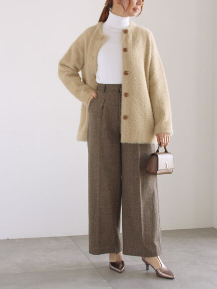 ダブルフェイスフェザーニット カーデ（チャコールグレー/ピンク/ベージュ）｜Te chichi（テチチ）通販