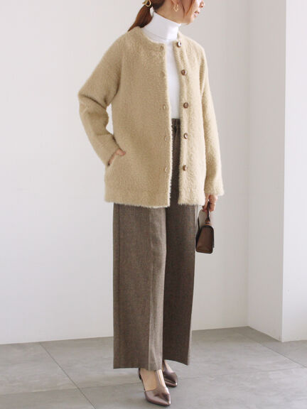 ダブルフェイスフェザーニット カーデ（チャコールグレー/ピンク/ベージュ）｜Te chichi（テチチ）通販