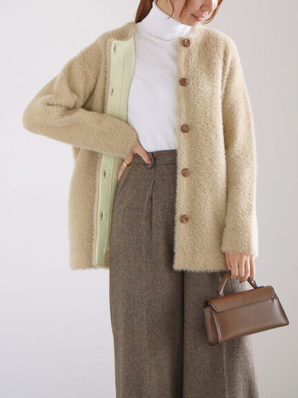 ダブルフェイスフェザーニット カーデ（チャコールグレー/ピンク/ベージュ）｜Te chichi（テチチ）通販