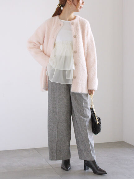 ダブルフェイスフェザーニット カーデ（チャコールグレー/ピンク/ベージュ）｜Te chichi（テチチ）通販