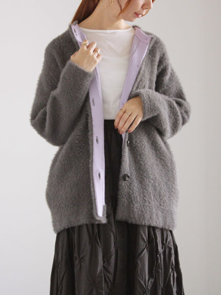 ダブルフェイスフェザーニット カーデ（チャコールグレー/ピンク/ベージュ）｜Te chichi（テチチ）通販