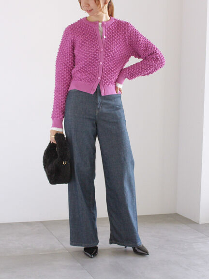 ポコポコニットカーディガン（オフホワイト/ブラック/ピンク）｜Te chichi（テチチ）通販