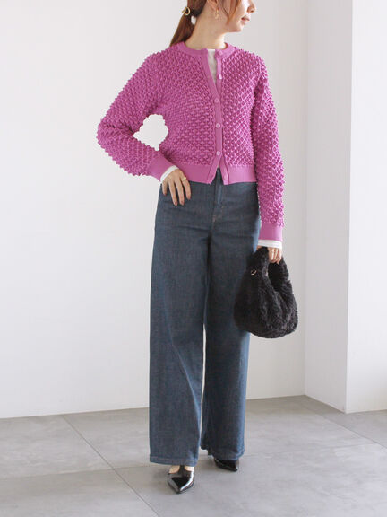 ポコポコニットカーディガン（オフホワイト/ブラック/ピンク）｜Te chichi（テチチ）通販