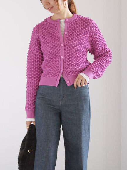 ポコポコニットカーディガン（オフホワイト/ブラック/ピンク）｜Te chichi（テチチ）通販