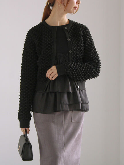 ポコポコニットカーディガン（オフホワイト/ブラック/ピンク）｜Te chichi（テチチ）通販